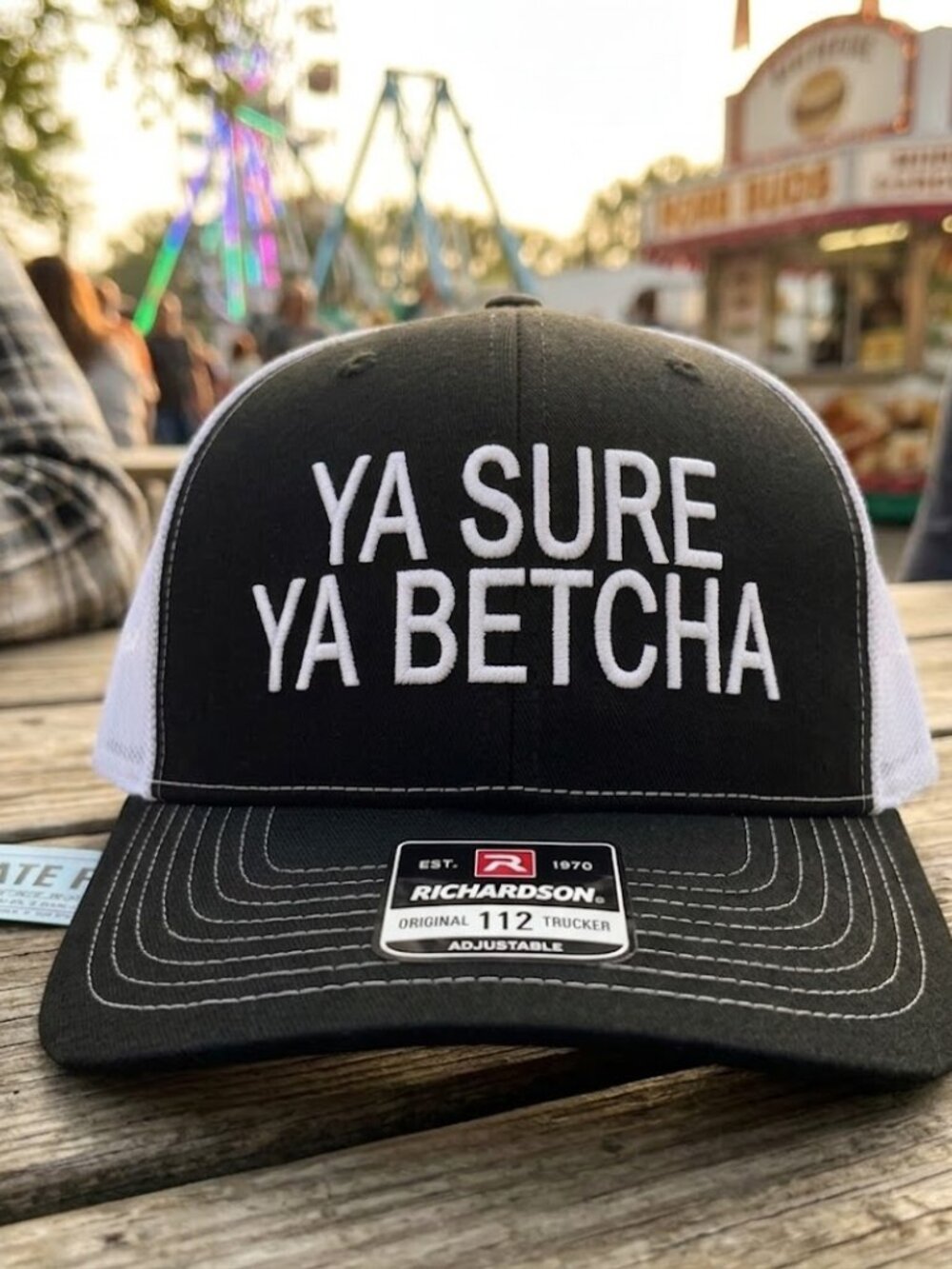 Ya Sure Ya Betcha Minnesota Embroidered Black White Richardson State Fair Retro